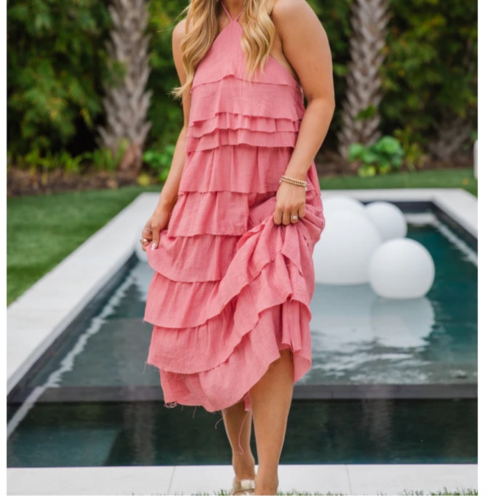 Pink Lily Layered Halter Midi Dress